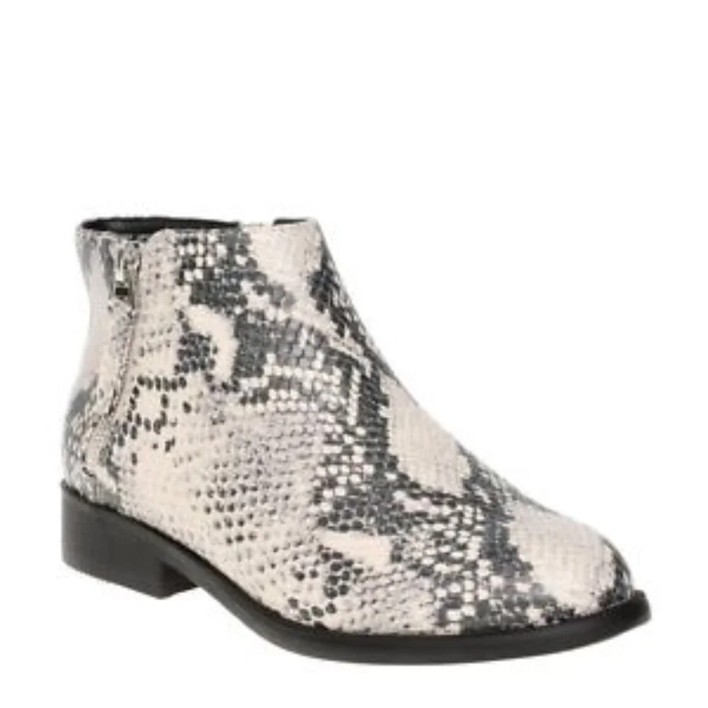 Time and‎ Tru Women's White Black Faux Leather Snake Skin Ankle Bootie Size 8.5